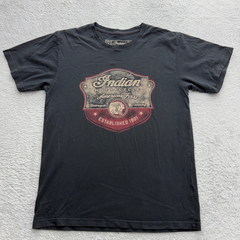 Indian Motorcycle Mens Graphic T-Shirt Black Cotton USA Made Size M 8207